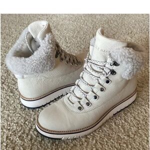Cole Haan White Lace-Up Shearling Cuff Boot
